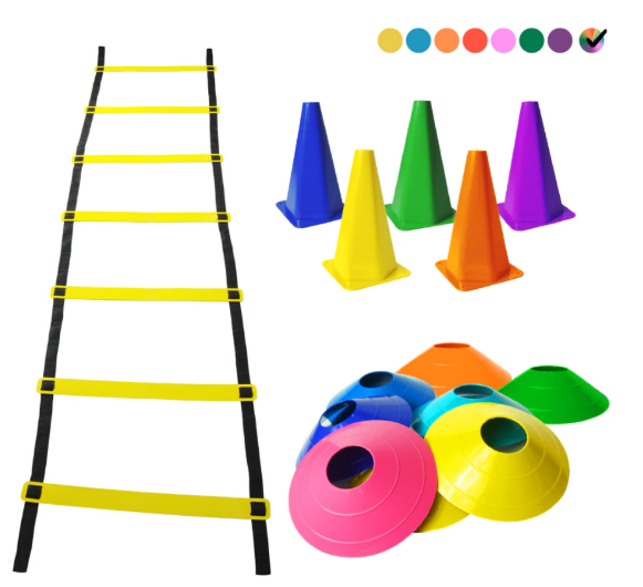 Kit Funcional de Agilidade para Treino – Escada, 5 Chapéus e 5 Cones