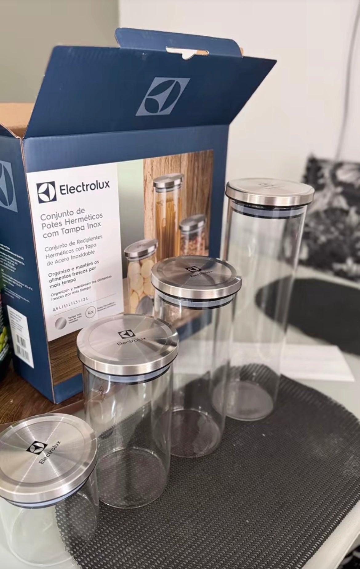 Kit 4 Potes Herméticos Electrolux Vidro Luxuary Vedação