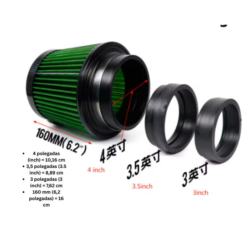 Filtro De Ar Esportivo K&n Duplo Fluxo Cônico Ajustável - 76MM 89MM 101MM (3 / 3,5 / 4 polegadas)